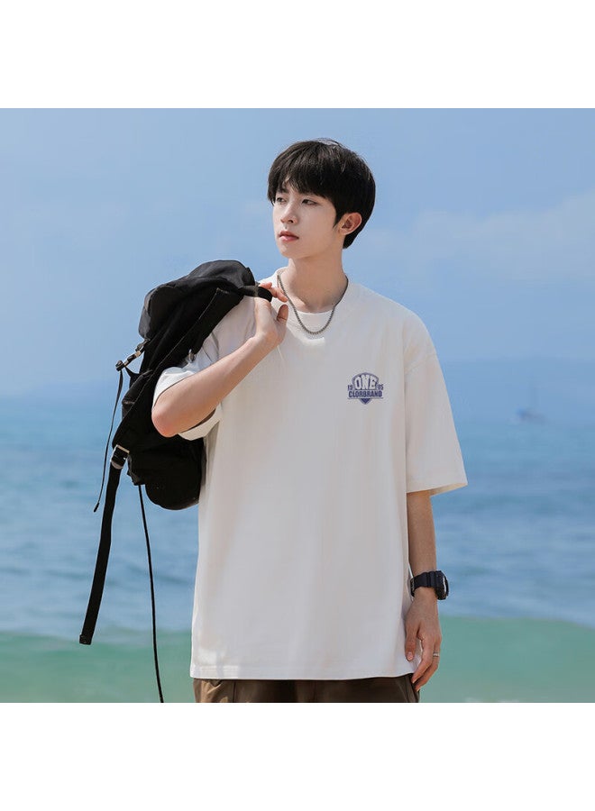Clor Men's Summer Casual Loose Breathable Short Sleeve T-shirt Women's Heavyweight Cotton Basic Tee C014 White 3XL - Image 3