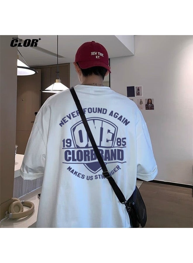 Clor Men's Summer Casual Loose Breathable Short Sleeve T-shirt Women's Heavyweight Cotton Basic Tee C014 White 3XL - Image 1