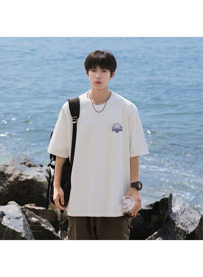 Clor Men's Summer Casual Loose Breathable Short Sleeve T-shirt Women's Heavyweight Cotton Basic Tee C014 White 3XL - Image 5