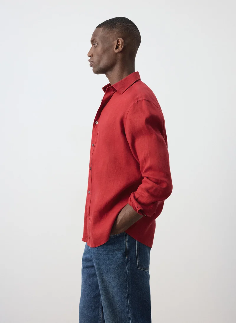Mango Man 70-ROJO 100% Linen Regular-Fit Shirt for Men | Best Price UAE