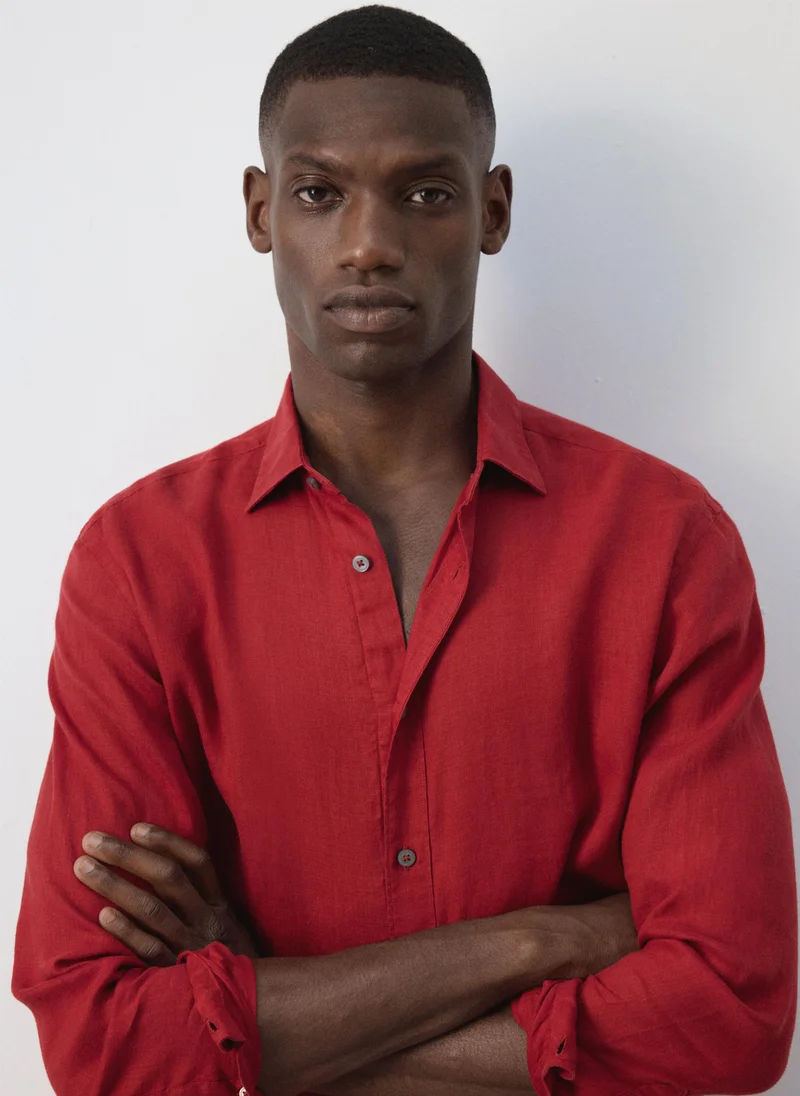 Mango Man 70-ROJO 100% Linen Regular-Fit Shirt for Men | Best Price UAE