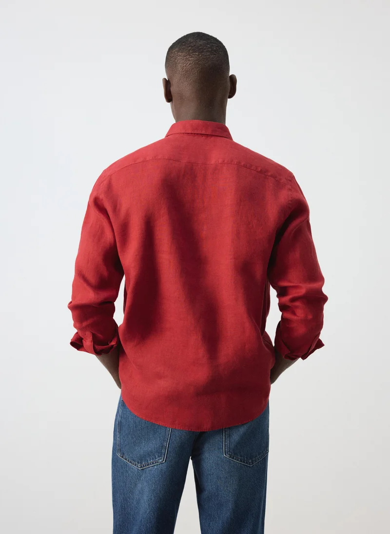 Mango Man 70-ROJO 100% Linen Regular-Fit Shirt for Men | Best Price UAE