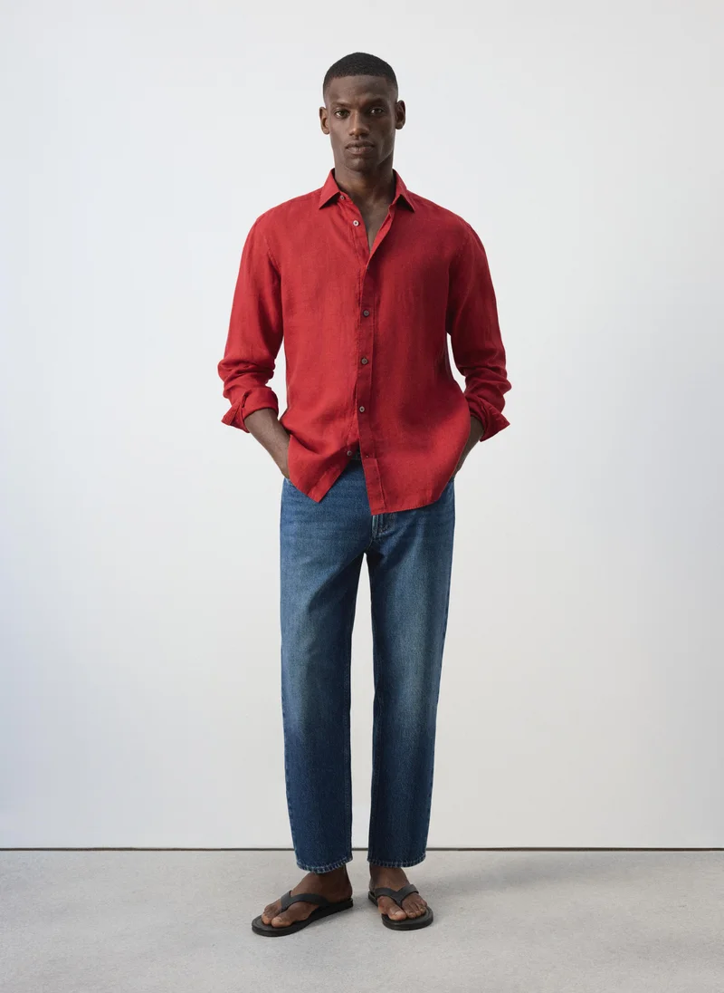 Mango Man 70-ROJO 100% Linen Regular-Fit Shirt for Men | Best Price UAE