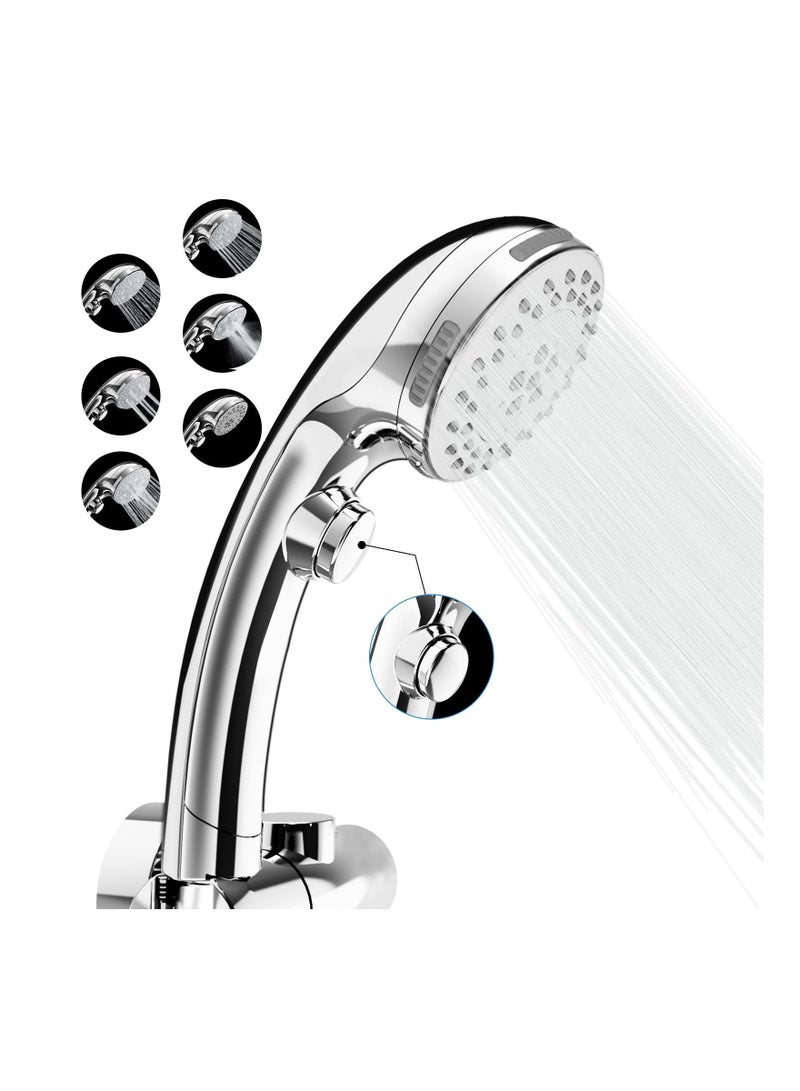 Shower Head with Handheld, Handheld On Off Switch 6 Spray Settings Water Saving High Pressure Heads Suitable for Baby Pets Chrome Finish - Image 1