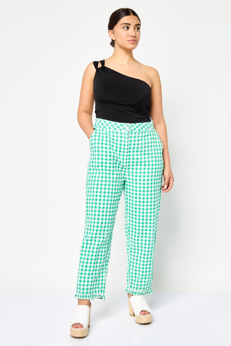 ONLY Women Regular Fit Micro Checkered Straight Leg Pants, Multicolor  - Image 2
