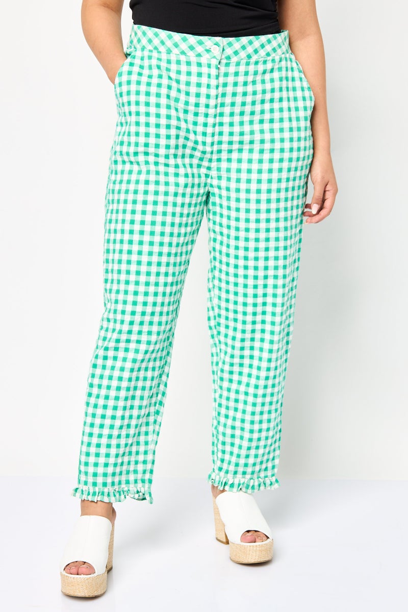 ONLY Women Regular Fit Micro Checkered Straight Leg Pants, Multicolor  - Image 1
