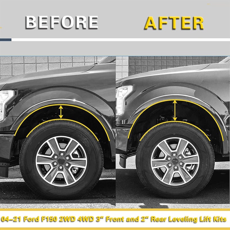 TOPTHANE Leveling Lift Kit for 2004-2020 Ford F150, 3'' Front Struct Spacers + 2'' Rear Leveling Lift Blocks Kit with Extended Square U-Bolts for Ford F150 - Image 5