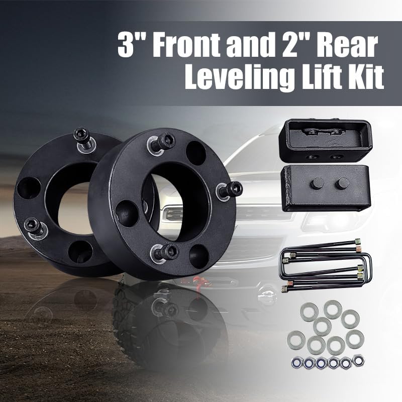 TOPTHANE Leveling Lift Kit for 2004-2020 Ford F150, 3'' Front Struct Spacers + 2'' Rear Leveling Lift Blocks Kit with Extended Square U-Bolts for Ford F150 - Image 3