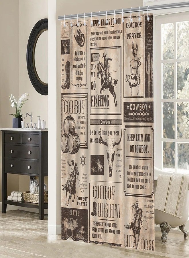 موكسيكا ستارة حمام من موكسيكا بتصميم رعاة البقر الغربيين، بتصميم مزرعة ريفية عتيقة، بتصميم رعاة البقر، مصنوعة من القماش المقاوم للماء، مع 12 خطافًا، مقاس 72 × 72 بوصة - Image 4