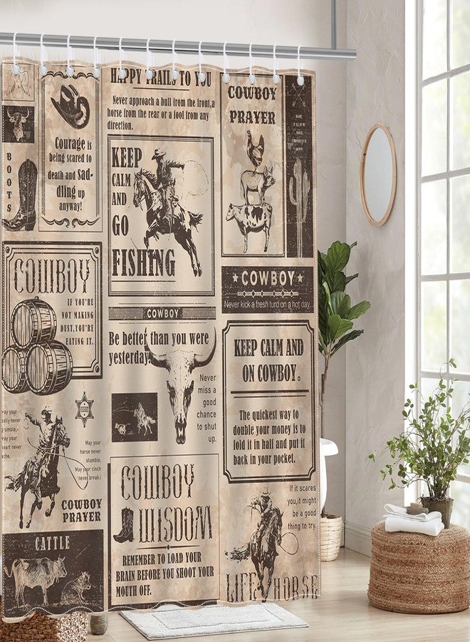 موكسيكا ستارة حمام من موكسيكا بتصميم رعاة البقر الغربيين، بتصميم مزرعة ريفية عتيقة، بتصميم رعاة البقر، مصنوعة من القماش المقاوم للماء، مع 12 خطافًا، مقاس 72 × 72 بوصة - Image 3