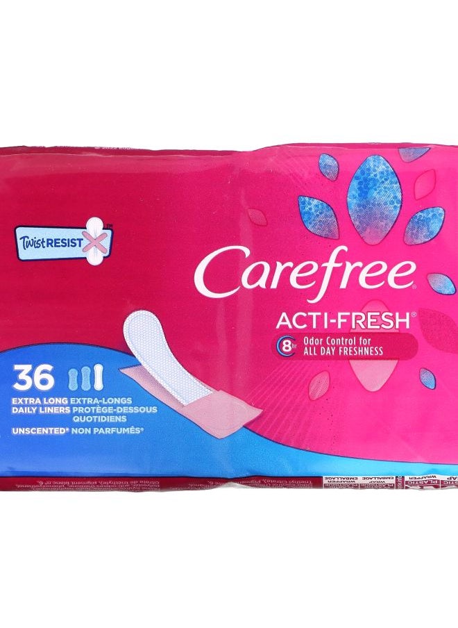 Carefree Acti-Fresh Daily Liners Extra Long Unscented 36 Liners 