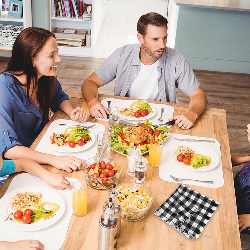 مناديل قطنية مربعة باللونين الأسود والأبيض قابلة للغسول وإعادة الاستخدام ديكور طاولة طعام ريفي - Image 5