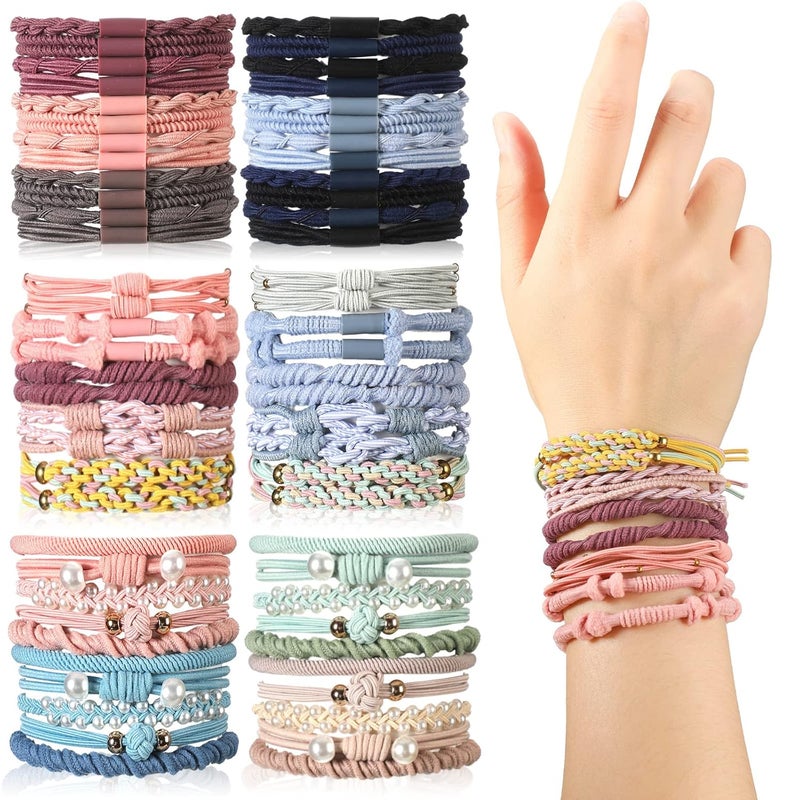 Cindeer 60 Pcs Boho DualUse Hair Ties and Bracelets  Stylish Hair Bands and Elastics in 10 Lovely Colors for Women Girls with Thick Braids  Ponytails