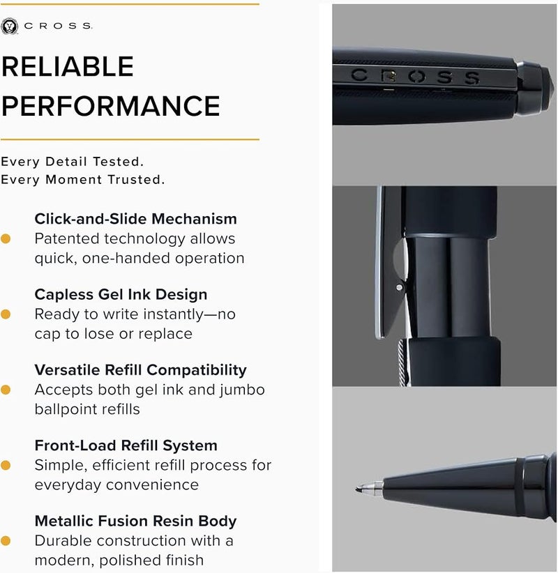 Cross Edge Matte Black Lacquer Gel Rollerball Pen Elegant Accessory for Smooth Writing, Capless Slide-Open and Snap-Shut Design, Ergonomic Shape, Comfortable Grip, Gift-Ready - Image 4