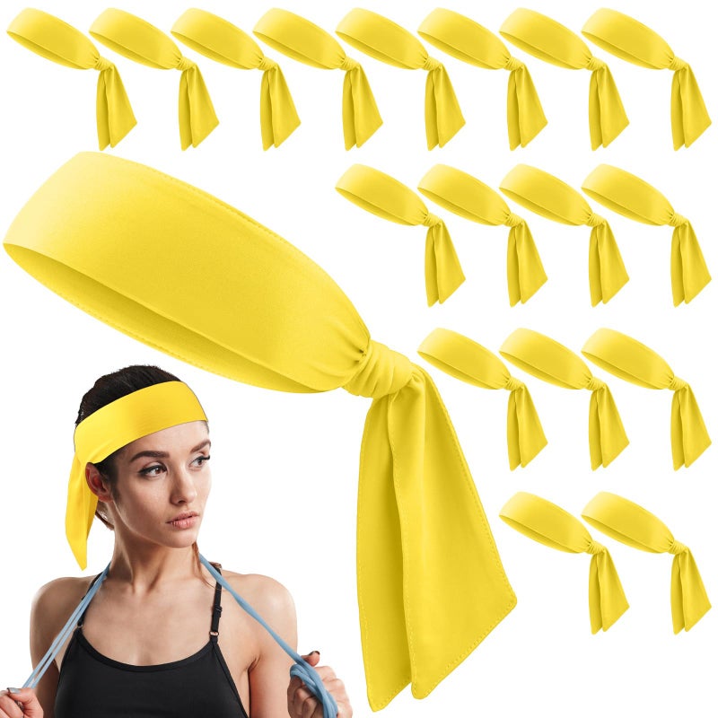 HI-BOOM Hiboom 18 Pack Tie Headband Bulk Sports Tennis Headband for Men Women Ninja Karate Head Tie Athletic Sweatbands Elastic Hair Bands for Basketball Football Soccer Running YogaYellow - Image 2