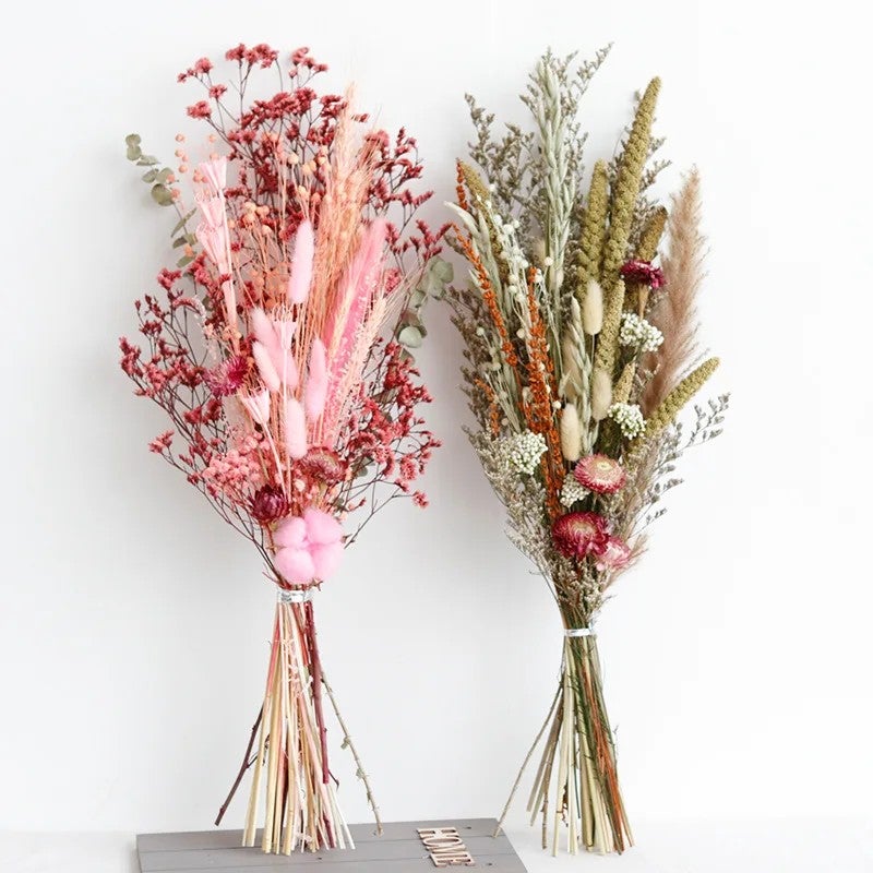 Bluejw G76 Boho Dried Pampas Grass Decor - Natural Dried Flowers Bouquet with Pink Bunny Tails, White Pampas Grass & Daisy Flowers - Dried Plants for Home Decor - Image 4