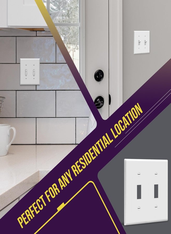 ENERLITES 5 Pack Double Toggle Switch Cover, Two Gang Light Switch Wall Plate, Standard Size 2-Gang 4.5" x 4.5", Unbreakable Polycarbonate Thermoplastic, UL Listed, 8812-W-5PCS, White - Image 4