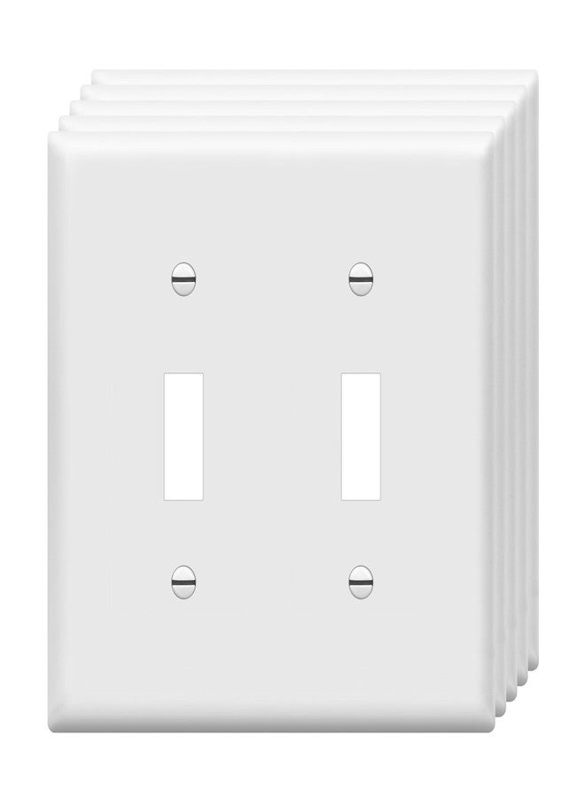 ENERLITES 5 Pack Double Toggle Switch Cover, Two Gang Light Switch Wall Plate, Standard Size 2-Gang 4.5" x 4.5", Unbreakable Polycarbonate Thermoplastic, UL Listed, 8812-W-5PCS, White - Image 1