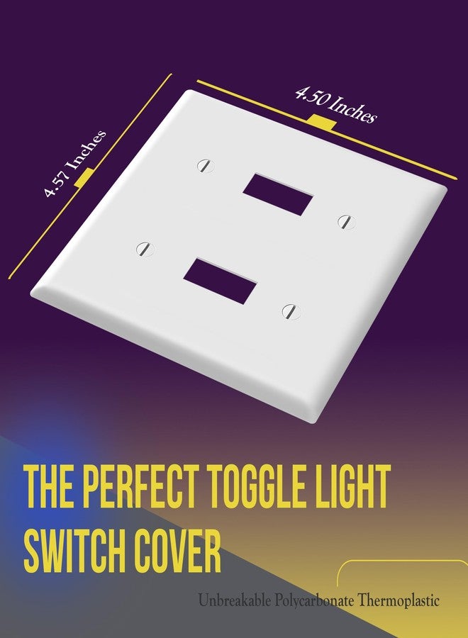 ENERLITES 5 Pack Double Toggle Switch Cover, Two Gang Light Switch Wall Plate, Standard Size 2-Gang 4.5" x 4.5", Unbreakable Polycarbonate Thermoplastic, UL Listed, 8812-W-5PCS, White - Image 2