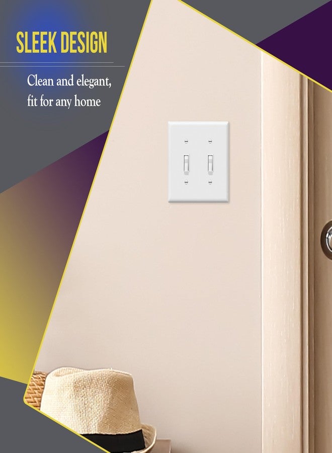ENERLITES 5 Pack Double Toggle Switch Cover, Two Gang Light Switch Wall Plate, Standard Size 2-Gang 4.5" x 4.5", Unbreakable Polycarbonate Thermoplastic, UL Listed, 8812-W-5PCS, White - Image 3