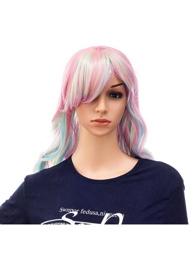 SWACC Long Curly Double Claw Clip on Ponytail Wig Synthetic Pastel Colorful Cosplay Daily Party Wig for Women with Wig Cap (Multi-Color Pink/Blue/Blonde-3) - Image 4