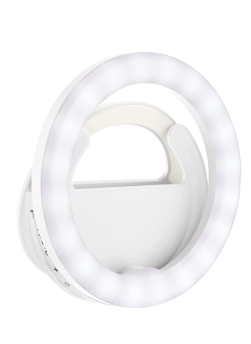 Generic - Selfie Ring Light, Rechargeable Clip-on Ring Light with 40 LED Lights, Portable Circle Selfie Light for iPhone/Android Smart Phone Photography, Camera Video, Girl Makes up -White - Image 1