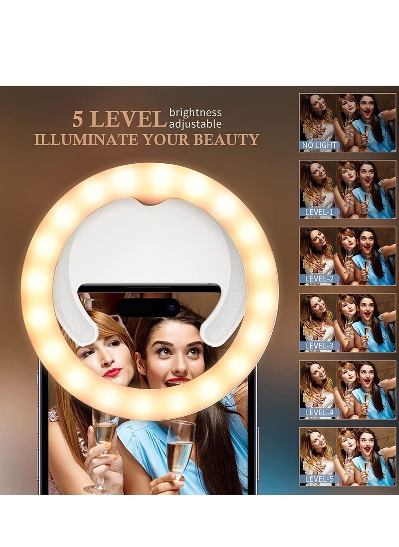 Generic - Selfie Ring Light, Rechargeable Clip-on Ring Light with 40 LED Lights, Portable Circle Selfie Light for iPhone/Android Smart Phone Photography, Camera Video, Girl Makes up -White - Image 1
