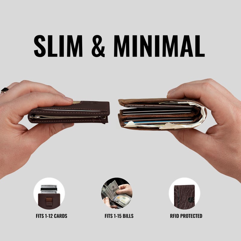 Kings Loot محفظة كينغز لوت للنقود بتصميم نحيف وعصري للرجال - تصميم جلد مقاوم لتقنية RFID مع مشبك للنقود - محفظة قابلة للطي تحتفظ بـ 12 بطاقة - محافظ أنيقة ومضغوطة (ترافل)  - Image 3
