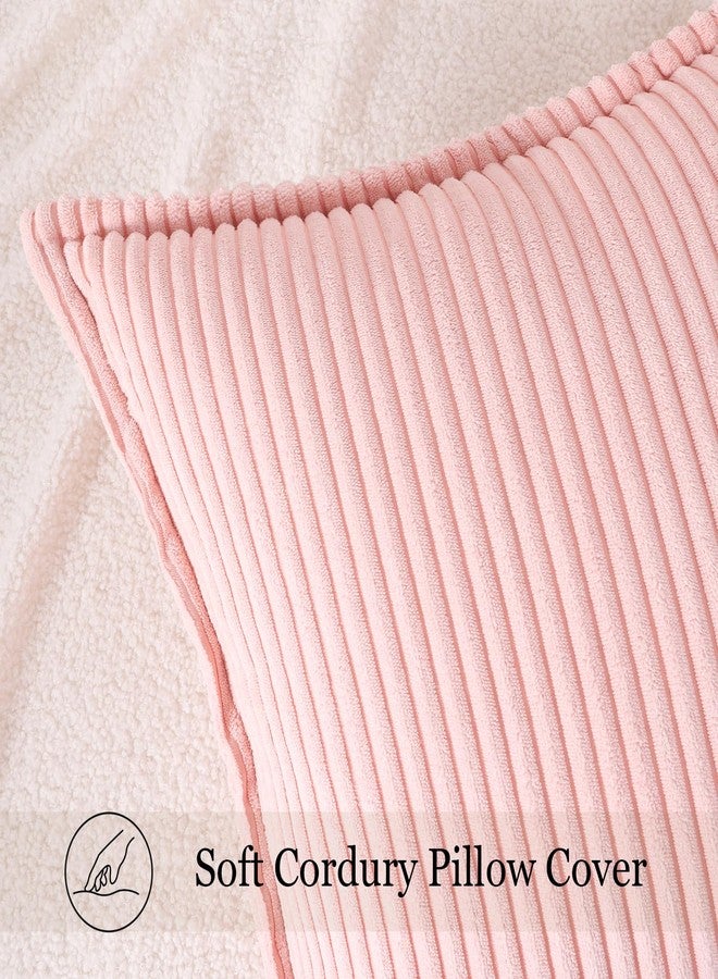 Mecatny Corduroy Pillow Covers 18x18 Inch Set of 2, Striped Decorative Square Spring Throw Pillow Covers with Wide Border for Couch Living Room Bed, Pink - Image 5