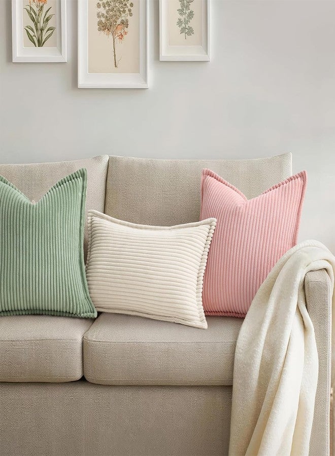 Mecatny Corduroy Pillow Covers 18x18 Inch Set of 2, Striped Decorative Square Spring Throw Pillow Covers with Wide Border for Couch Living Room Bed, Pink - Image 2
