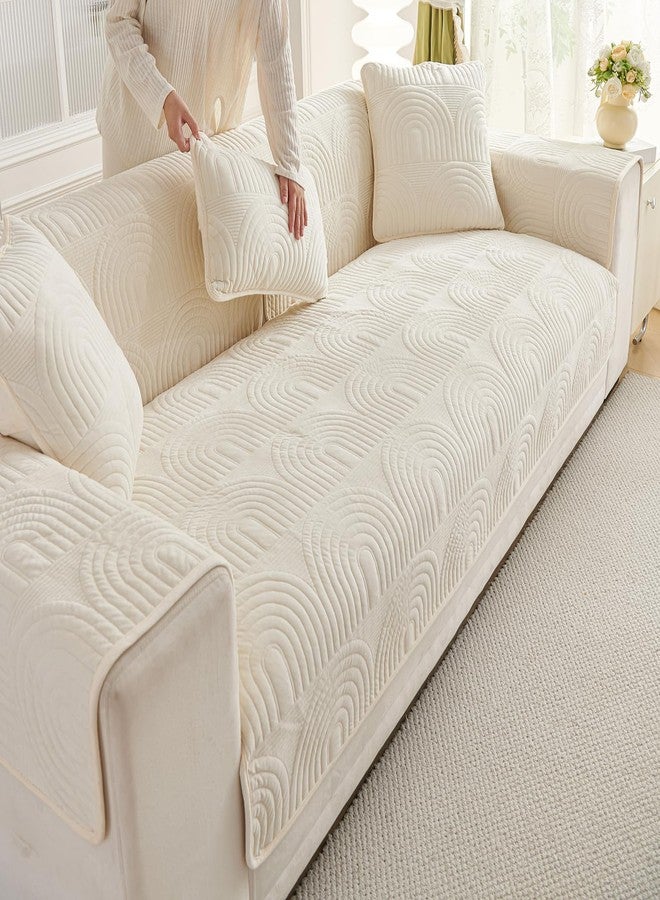 vctops Velvet Plush Couch Sofa Cover Geometric Quilted Sectional Couch Covers Non Slip Fluffy Soft Sofa Slipcover for Dogs, Children, Pets Furniture Protector (Cream,28"x28") - Image 3