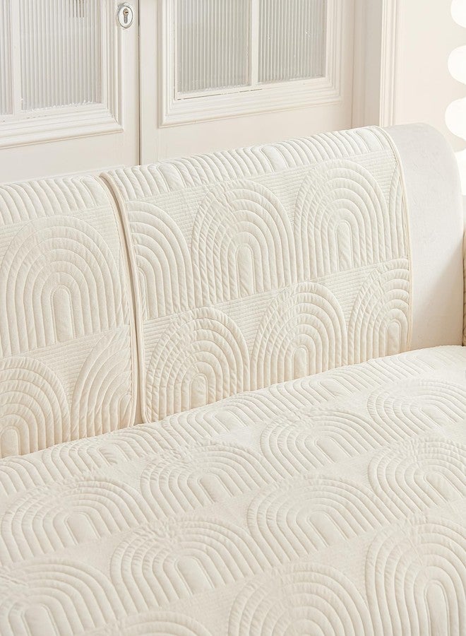 vctops Velvet Plush Couch Sofa Cover Geometric Quilted Sectional Couch Covers Non Slip Fluffy Soft Sofa Slipcover for Dogs, Children, Pets Furniture Protector (Cream,28"x28") - Image 4