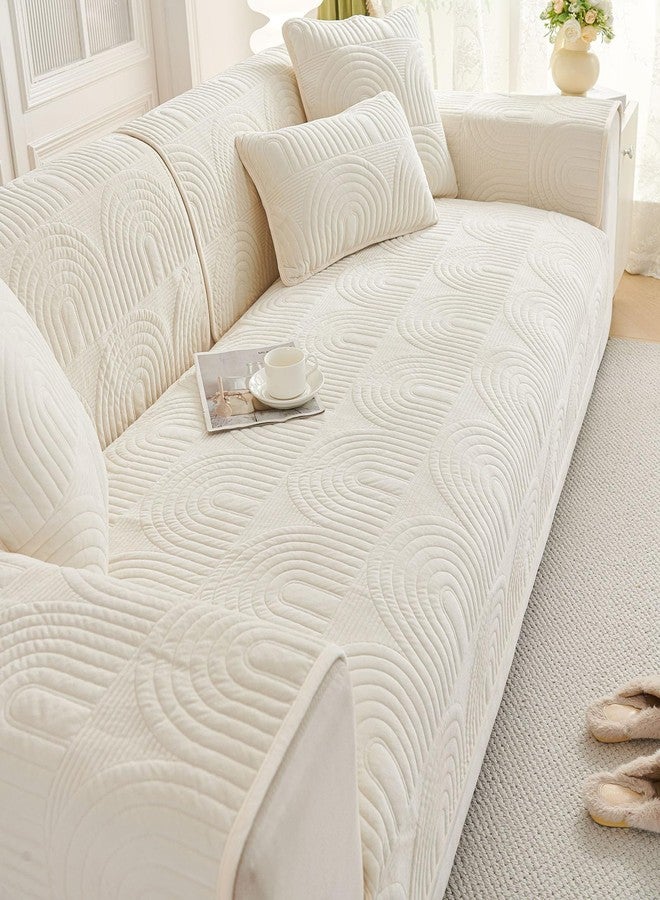 vctops Velvet Plush Couch Sofa Cover Geometric Quilted Sectional Couch Covers Non Slip Fluffy Soft Sofa Slipcover for Dogs, Children, Pets Furniture Protector (Cream,28"x28") - Image 5