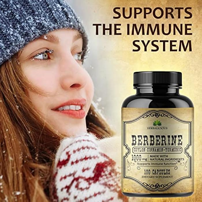 HERBALICIOUS Berberine Capsules Ceylon Cinnamon & Turmeric - HCL Dietary Supplement for Men and Women – Non GMO Berberine 500 mg per Capsule – Ideal for Immune Support - Image 2