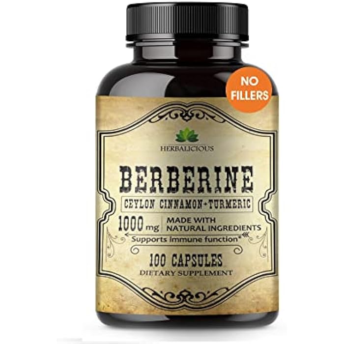 HERBALICIOUS Berberine Capsules Ceylon Cinnamon & Turmeric - HCL Dietary Supplement for Men and Women – Non GMO Berberine 500 mg per Capsule – Ideal for Immune Support - Image 1