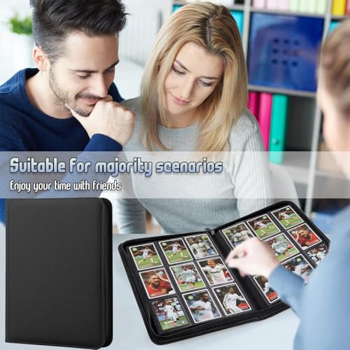 Arkeiliy 9 Pocket Trading Card Binder 540 Capacity with Zip Closure - Premium Double Sided PU Leather Card Protector, Hold & Organize Cards for TCG, MTG, Sports Cards (Black) - Image 4