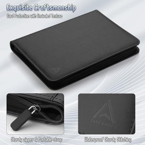 Arkeiliy 9 Pocket Trading Card Binder 540 Capacity with Zip Closure - Premium Double Sided PU Leather Card Protector, Hold & Organize Cards for TCG, MTG, Sports Cards (Black) - Image 3