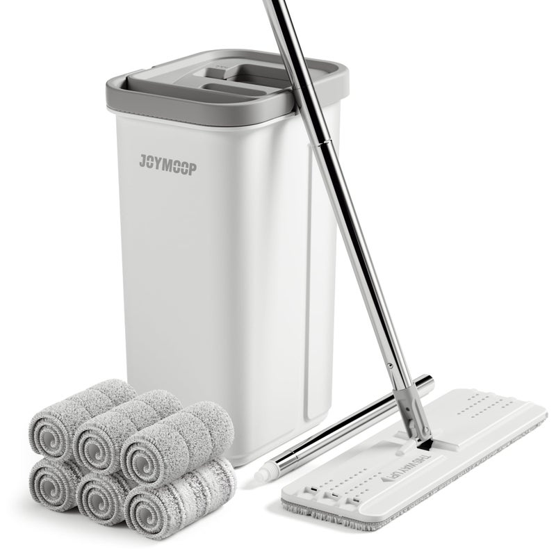 JOYMOOP Mop and Bucket with Wringer Set, Hands Free Flat Floor Mop and Bucket, 60" Mop with 6 Reusable Microfiber Pads, Wet and Dry Use, Floor Cleaning System - Image 1