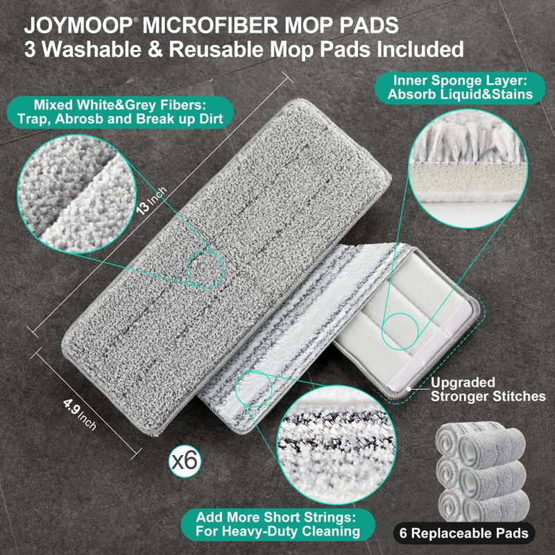 JOYMOOP Mop and Bucket with Wringer Set, Hands Free Flat Floor Mop and Bucket, 60" Mop with 6 Reusable Microfiber Pads, Wet and Dry Use, Floor Cleaning System - Image 5