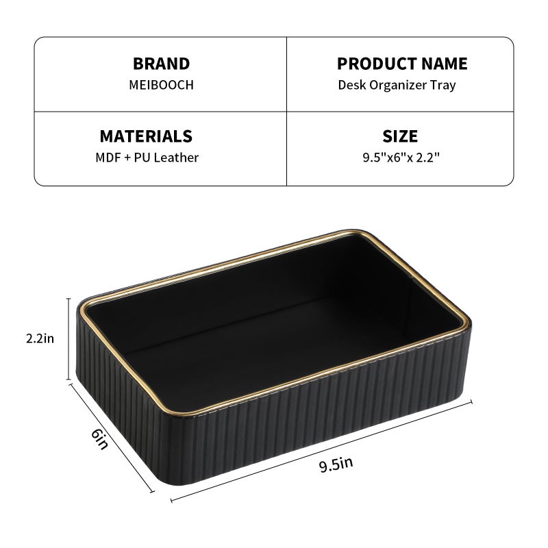 MEIBOOCH Desk Organizer Tray, PU Leather Valet Tray Nightstand Organizer Cologne Perfume Trays for Men Women, Decorative Vanity Trays Key Bowl Trinket Dish (1, Black, Small) - Image 4