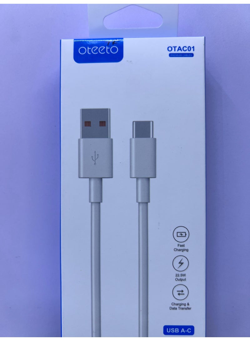 Oteeto USB-A to USB-C Fast Charging Cable 1M – 22.5W Power Delivery, 5A High-Speed Data & Charge Cord - Image 2
