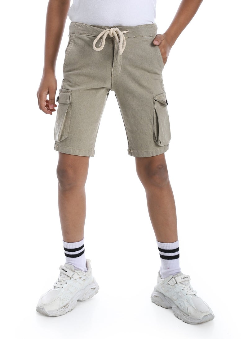 Andora Double Closure Gabardine Boys Cargo Shorts _ Beige - Image 1