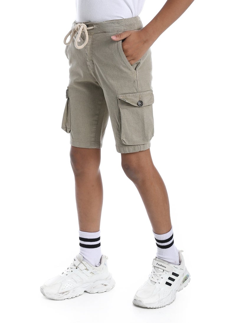 Andora Double Closure Gabardine Boys Cargo Shorts _ Beige - Image 2