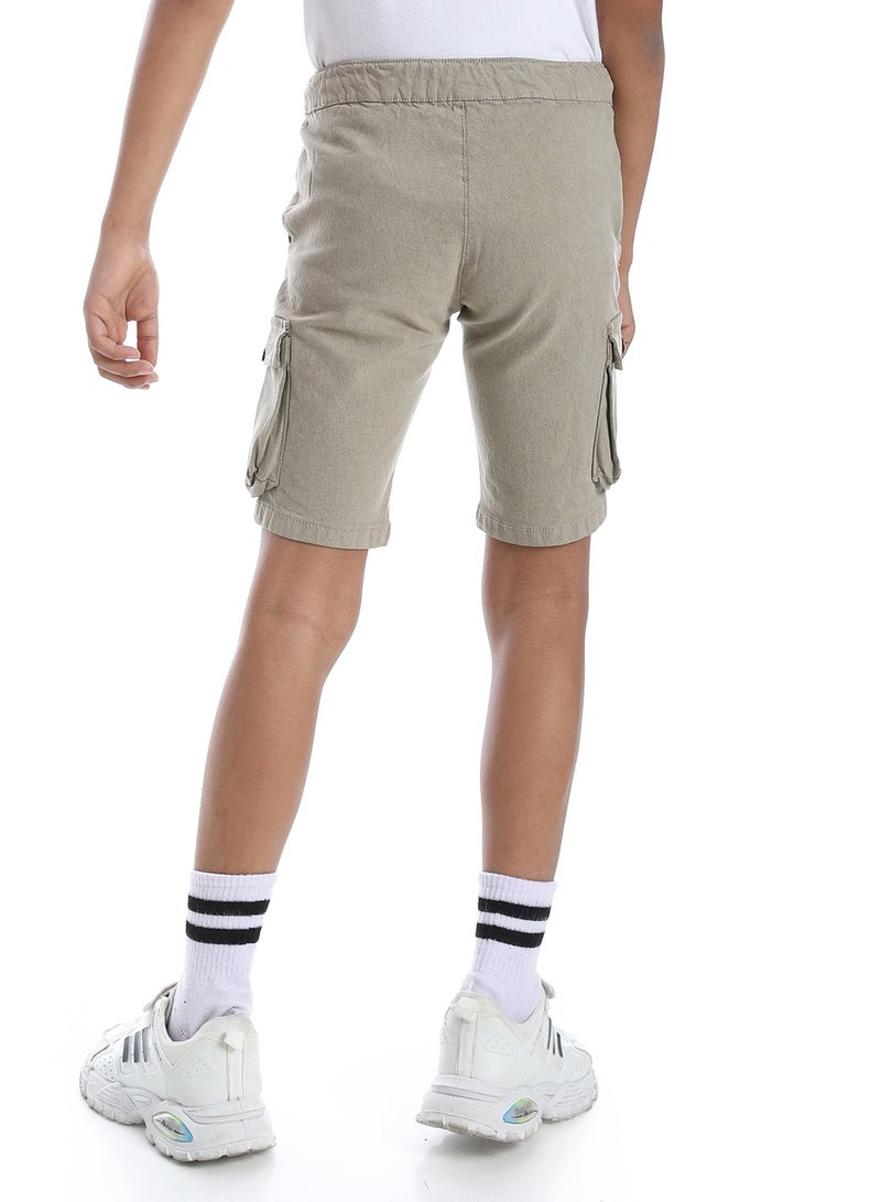Andora Double Closure Gabardine Boys Cargo Shorts _ Beige - Image 3