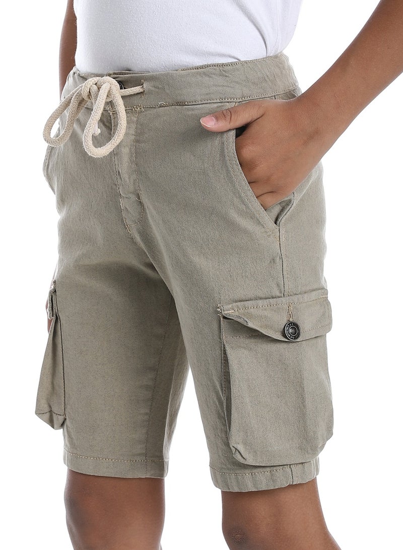 Andora Double Closure Gabardine Boys Cargo Shorts _ Beige - Image 4