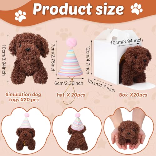 Motionchic 20 Pcs Mini Stuffed Animals Plush Toy Set Includes 20 Birthday Hats 20 Kraft Paper Boxes for Boys and Girls Animal Theme Birthday Party Supplies Favors Gifts (White) - Image 2