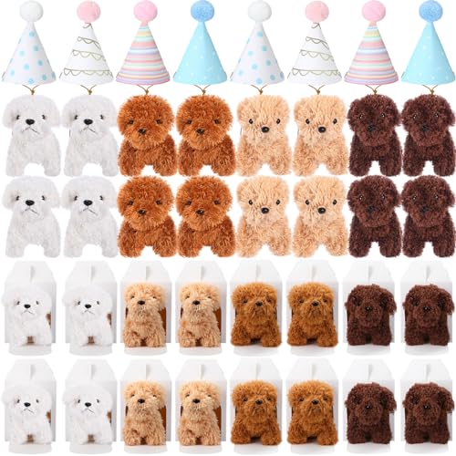 Motionchic 20 Pcs Mini Stuffed Animals Plush Toy Set Includes 20 Birthday Hats 20 Kraft Paper Boxes for Boys and Girls Animal Theme Birthday Party Supplies Favors Gifts (White) - Image 1