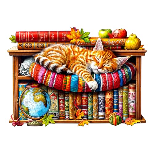 Purdicra Wooden Puzzles for Adults Dreamy Tabby Cat Wooden Jigsaw Puzzle Unique Animal Shaped Wood Puzzles Adult Christmas Birthday Gifts for FriendsFamily Home Decor 114 81 in 180pcs - Image 1