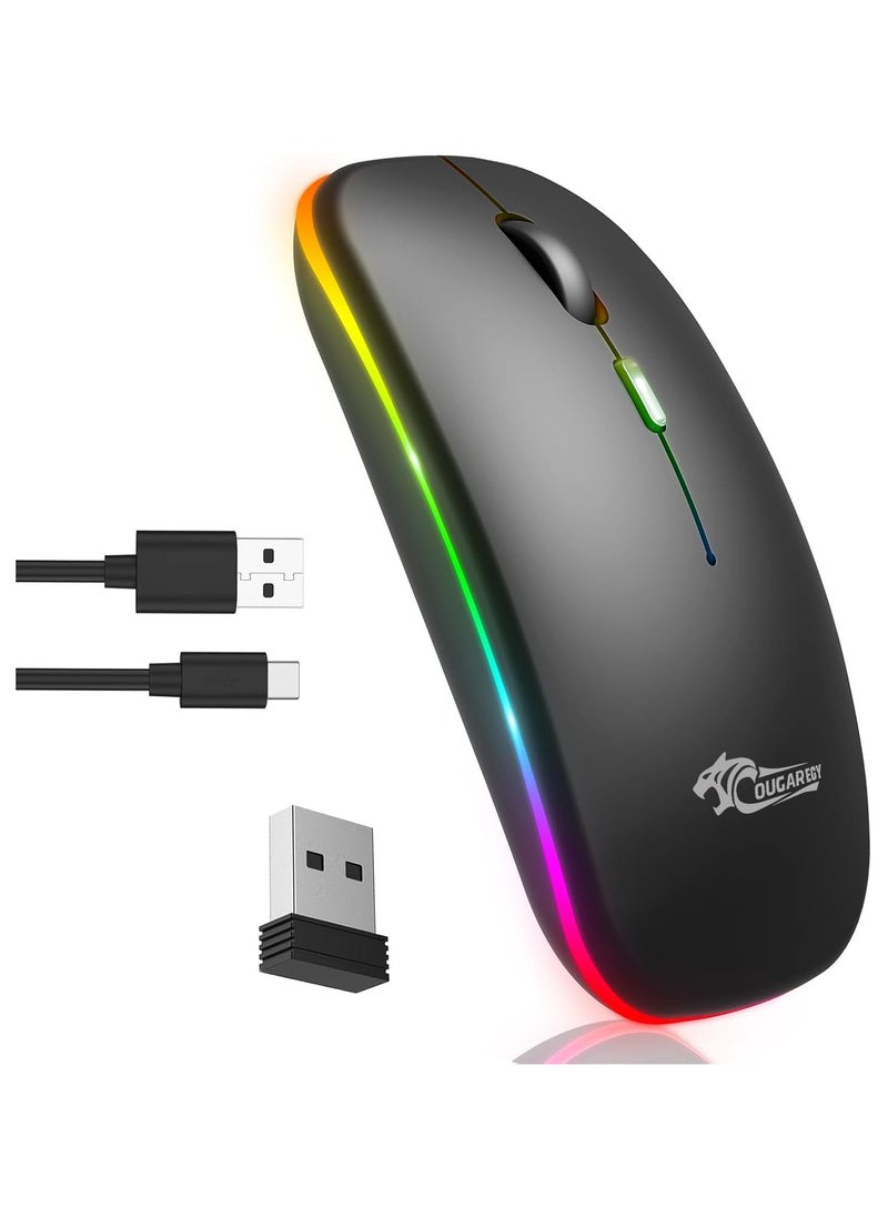 Cougar Cougar LED Wireless Mouse(1400), Rechargeable Slim Silent 2.4G Portable Optical Office Mouse with USB & 3 Adjustable DPI for Notebook, PC, Laptop, Computer, Desktop (BLACK)  - Image 1