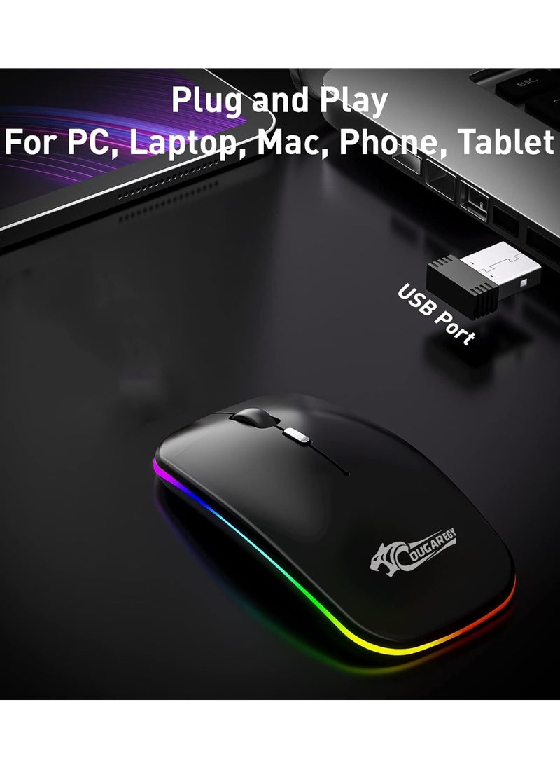 Cougar Cougar LED Wireless Mouse(1400), Rechargeable Slim Silent 2.4G Portable Optical Office Mouse with USB & 3 Adjustable DPI for Notebook, PC, Laptop, Computer, Desktop (BLACK)  - Image 2